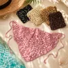 A fashionable spring and autumn thin women's hat with hollowed-out, hand-stitched sequined triangular scarf, waistband and cotton thread headscarf Specification image